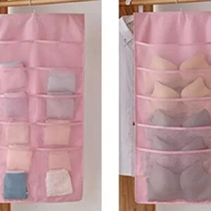 Storage Hanging Bag, Dual-Sided Hanging Bra Storage Organizer with Metal Hanger, Dual-Sided Hanging Storage Organiser for Underwear, Panties,Stocking,Bra and Sock (Expand 5+10 Pockets, Pink)