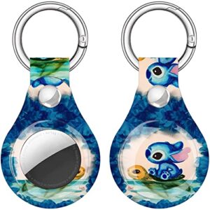 case for airtags holder, cute air tags case cover with anti-lost keychain, [scratch resistant] protective airtags case for apple tracker key finder 2021 women (stitch/turtle)