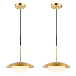 baoden modern pendant lighting set of 2 industrial hanging light brushed brass finished dome shades white globe glass lampshade light fixture for kitchen island, living room, dining room