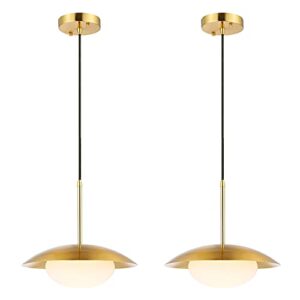 BAODEN Modern Pendant Lighting Set of 2 Industrial Hanging Light Brushed Brass Finished Dome Shades White Globe Glass Lampshade Light Fixture for Kitchen Island, Living Room, Dining Room