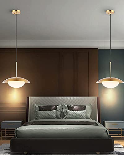 BAODEN Modern Pendant Lighting Set of 2 Industrial Hanging Light Brushed Brass Finished Dome Shades White Globe Glass Lampshade Light Fixture for Kitchen Island, Living Room, Dining Room