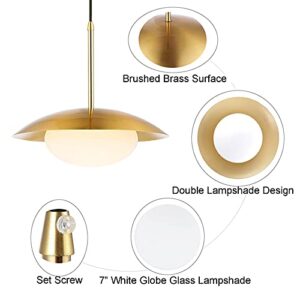 BAODEN Modern Pendant Lighting Set of 2 Industrial Hanging Light Brushed Brass Finished Dome Shades White Globe Glass Lampshade Light Fixture for Kitchen Island, Living Room, Dining Room