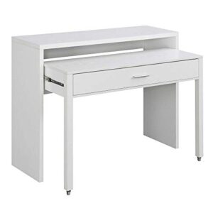 convenience concepts newport jb console/sliding desk with drawer and riser, white