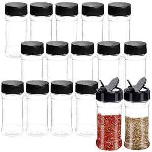 16 pcs 3.5oz plastic seasoning containers with black screw lids to pour or shake,portable empty clear spice jars,storage seasoning containers for spice,powders,peppers