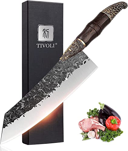 TIVOLI Professional Chef Knife Japanese Gyuto Knife Hand Forged Knife Meat Cleaver Full Tang Butcher Knife for Vegetables Meat Cutting for Kitchen Outdoor Cooking knifes Thanksgiving Christmas Gift