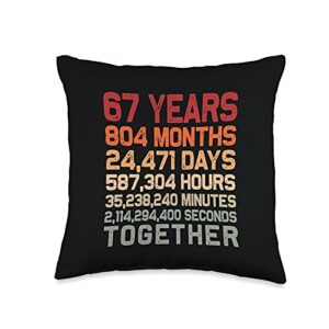 couple 67th anniversary gifts co. retro 67 years together cool 67th couple wedding anniversary throw pillow, 16x16, multicolor