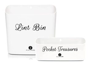lint holder bin with magnetic strip and pocket treasures bin magnetic coin holder (2 piece set) for laundry room organization or laundry room décor by a.j.a. & more (off-white)