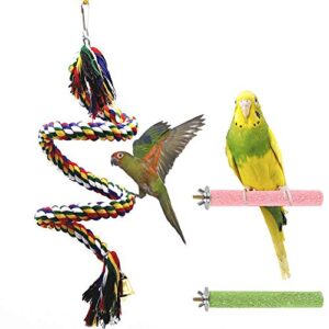 bird perch stand bird rope perch bird toys, for parakeets cockatiels, conures, macaws, lovebirds, finches bird cage accessories (3 pcs)
