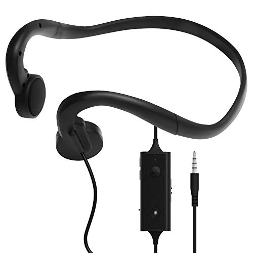 FSC Wired Bone Conduction Earphones with Mic, Hands free, All-day Comfort, Open-Ear Design, Up to 6 hours talk time (need charge), 4 pole φ 3.5mm 2.1m (≅6.9 ft) length, φ 3.5mm extension cable (black)