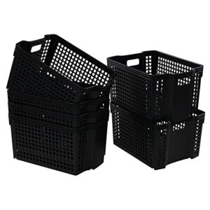 gloreen 6-pack plastic stackable baskets, black, stacking storage bins