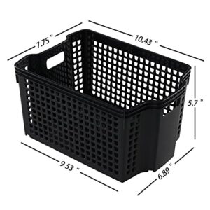 Gloreen 6-Pack Plastic Stackable Baskets, Black, Stacking Storage Bins