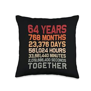 couple 64th anniversary gifts co. retro 64 years together cool 64th couple wedding anniversary throw pillow, 16x16, multicolor