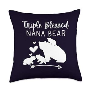 the mothers day shirt co. triple blessed nana bear for grandmas with three grandkids throw pillow, 18x18, multicolor