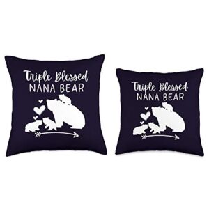 The Mothers Day Shirt Co. Triple Blessed Nana Bear for Grandmas with Three Grandkids Throw Pillow, 18x18, Multicolor