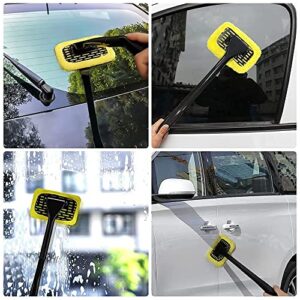 Sonrinss Windshield Cleaning Tool, Car Window Cleaner Auto Glass Cleaner Car Windshield Brush with 2 Washable Reusable Cloth and Spray Bottle for Home & Car Interior Exterior Use