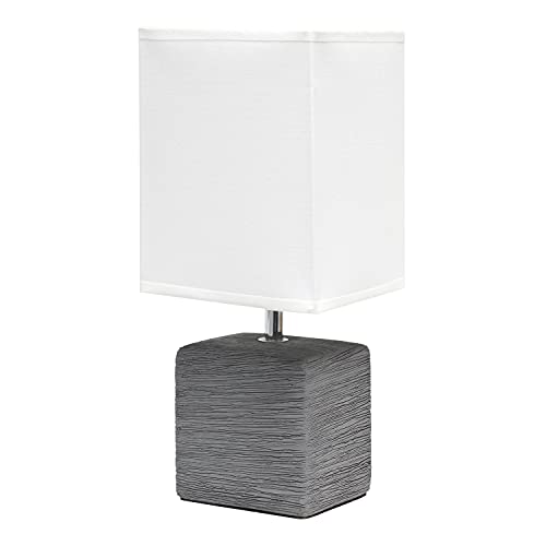 Simple Designs LT2072-GRY Petite Faux Stone Table Lamp with Fabric Shade, Gray with White Shade