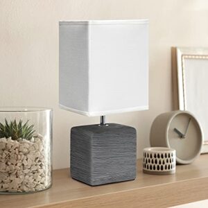 Simple Designs LT2072-GRY Petite Faux Stone Table Lamp with Fabric Shade, Gray with White Shade