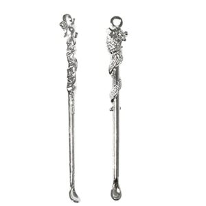 pzrt 2pcs mini retro spoon shovel spoon scoop necklace loop pendant for filling vials silver color