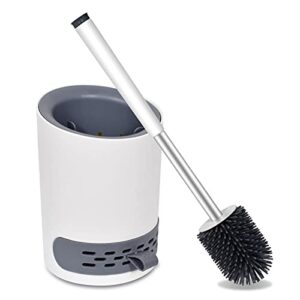 luxaco toilet brush and holder set,toilet bowl cleaner brush for bathroom,wall mounted toilet bowl cleaner brush,soft silicone bristle toilet brush with tweezers,white,5.1x4.7x6.7in(13x12x17cm)