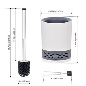 LUXACO Toilet Brush and Holder Set,Toilet Bowl Cleaner Brush for Bathroom,Wall Mounted Toilet Bowl Cleaner Brush,Soft Silicone Bristle Toilet Brush with Tweezers,White,5.1x4.7x6.7in(13x12x17cm)