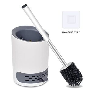 LUXACO Toilet Brush and Holder Set,Toilet Bowl Cleaner Brush for Bathroom,Wall Mounted Toilet Bowl Cleaner Brush,Soft Silicone Bristle Toilet Brush with Tweezers,White,5.1x4.7x6.7in(13x12x17cm)