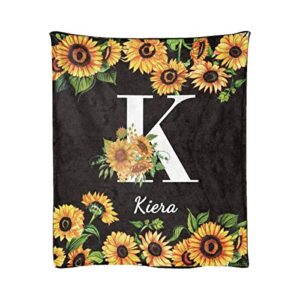 personalized name and initial letter sunflower blanket for sister ultra-soft fleece blanket 30" x 40"