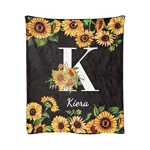 Personalized Name and Initial Letter Sunflower Blanket for Sister Ultra-Soft Fleece Blanket 30" x 40"