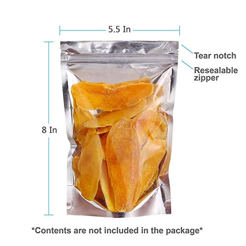 Stand Up Pouch Bags for Food - 100 Pack Resuable Food Storage bag, 14 X 20 cm (5.5 x 8 Inches), Clear Front with Aluminum Foil Back