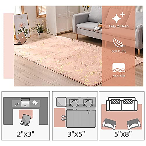 Btargot Soft Metallic Nursery for Princess Prince Castle Play Modern Colorful Abstract Area Rugs Anti-Skid Fluffy Rectangular Plush Velvet Home Decorative Carpet Throw Rug(Pink 5 * 8ft)