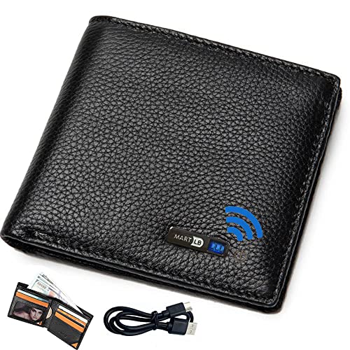 Anti-Lost Bluetooth Wallet Tracker & Finder GPS Position Locator Mens Slim Minimalist trackable Cool Leather Wallet Credit Card Holder Gifts with Box