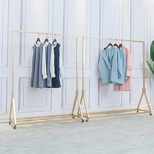 Ethemiable Clothing Store Modern Rolling Clothing Display Stands with Wheels,Storage Shoe Bag Pipe Shelf,Organization Garment Rack,Home Clothes Hanging Shelves（Gold without Wood Board, 47.2" L）