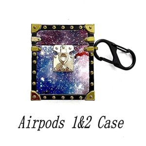 COHHROCHAR for iPhone Apple Airpods 1&2 Case Luxury Trunk Apple Air Pods Wireless Charging Cover for Women Girl Teens with Airpod Accessories Anti-Lost Keychain Carabiner (Star Sky)