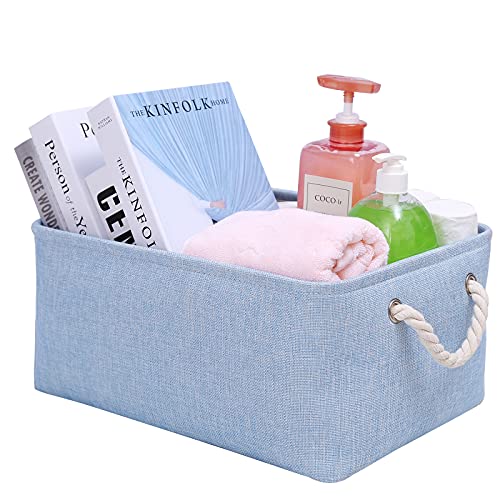 LordCom Storage Bins with Sturdy Cotton Handles(1 Pack) , Fabric Storage Baskets for Organizing use for Office & Home, Book, Clothes, Toys, Closet Boxes (Small, Blue, 12.2x8.3x6.3 inches)