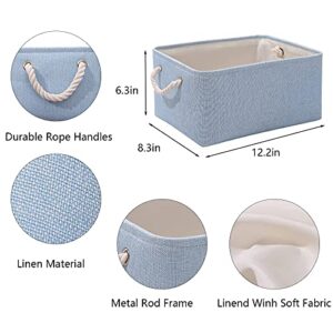 LordCom Storage Bins with Sturdy Cotton Handles(1 Pack) , Fabric Storage Baskets for Organizing use for Office & Home, Book, Clothes, Toys, Closet Boxes (Small, Blue, 12.2x8.3x6.3 inches)