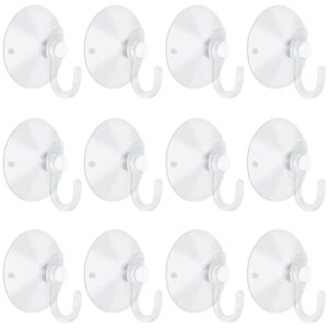 lulueasy 12 pieces small suction cups with hooks 1.2 inch clear plastic sucker hooks for glass window wall festivals parties theme carnival decoration door bathroom kitchen