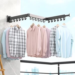 boqorad wall mounted clothes hanger rack, retractable clothes drying rack,space-saver, laundry drying rack,collapsible, for laundry,balcony, mudroom, bedroom,dark grey color,sh-02
