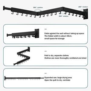 BOQORAD Wall Mounted Clothes Hanger Rack, Retractable Clothes Drying Rack,Space-Saver, Laundry Drying Rack,Collapsible, for Laundry,Balcony, Mudroom, Bedroom,Dark Grey Color,sh-02