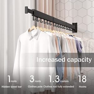 BOQORAD Wall Mounted Clothes Hanger Rack, Retractable Clothes Drying Rack,Space-Saver, Laundry Drying Rack,Collapsible, for Laundry,Balcony, Mudroom, Bedroom,Dark Grey Color,sh-02