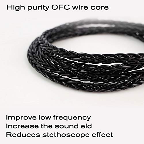 JCALLY Earbuds Cable, QDC Cable,Replacement Cable Oxygen-Free Copper Upgrade 5N OFC Headphone Wire 8 Shares 2Pin 0.78mm Earphone 3.5mm Wire with Microphone JC08S (Black) (Black 0.78mm)