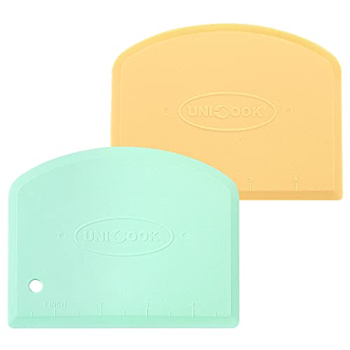 Unicook Dough Scraper, Flexible Bowl Scraper, Nonslip Bench Cutter with Measurement, Pastry Chopper, Multipurpose Kitchen Tool for Dough, Pastry, Pizza, Bread, Baking, Cake and More, 2 Pack