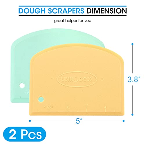 Unicook Dough Scraper, Flexible Bowl Scraper, Nonslip Bench Cutter with Measurement, Pastry Chopper, Multipurpose Kitchen Tool for Dough, Pastry, Pizza, Bread, Baking, Cake and More, 2 Pack