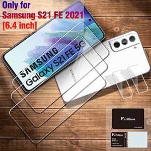 Ferilinso Designed for Samsung Galaxy S21 FE 5G Screen Protector, 3 Pack HD Tempered Glass with 2 Pack Camera Lens Protector [Case Friendly] [Bubble Free] [Easy Installation]