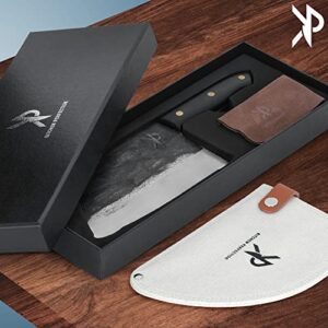 Kitchen perfection Meat Cleaver Kitchen Knife -Professional 7" Serbian Chef Knife –HandForged in Fire, High-Carbon Steel– Razor Sharp Cleaver Knife Chopping Knife w/Canvas Sheath,Unique Patina Looks