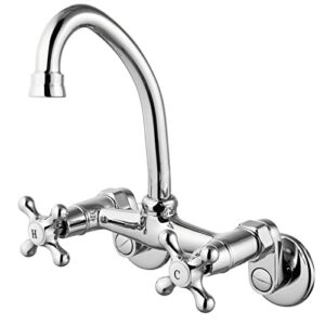 aolemi polish chrome wall mount kitchen sink faucet 3 to 9 inch adjustable spread double cross handle mixer tap