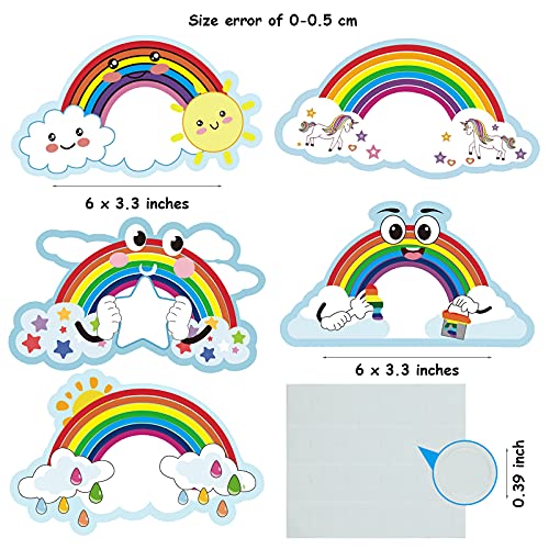 50 Pieces Rainbows Cut-Outs Bulletin Board Set Colorful Rainbow Accents Cut-Outs Sunshine Rainbow Clouds Cut-Outs Classroom Bulletin Board Cutouts Rainbow Theme Party Decor with Glue Point Dots