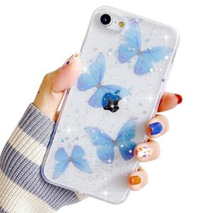 hjwkjus compatible with iphone 7/8/se 2020/se 2022 cute clear case,bling glitter sparkly butterfly design slim soft tpu protective phone case for iphone 7/8/se 2020 4.7''