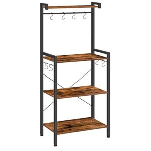 hoobro bakers rack for kitchen, 4 tier microwave stand with storage, multifunctional baker's rack with 8 hooks, wooden kitchen storage shelf, stable metal frame, easy assembly, rustic brown bf04hb01