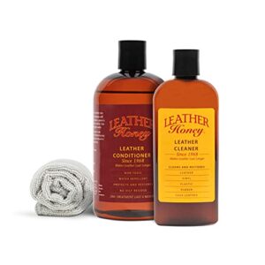 leather honey complete leather care kit including 8 oz cleaner, 16 oz conditioner and applicator cloth for use on leather apparel, furniture, auto interiors, shoes, bags and accessories