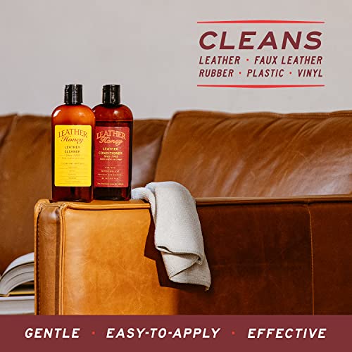 Leather Honey Complete Leather Care Kit Including 8 oz Cleaner, 16 oz Conditioner and Applicator Cloth for use on Leather Apparel, Furniture, Auto Interiors, Shoes, Bags and Accessories