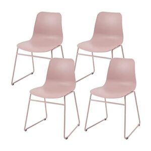 roomnhome】 durable modern pastel tone self-assembly plastic seat and steel frame kitchen, dining, bedroom side chair set of 4 (light pink)